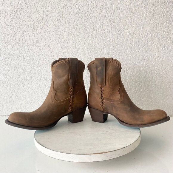 NEW Lane PLAIN JANE PJ Womens Cowboy Bootie Sz 7.5 Brown Western Cowgirl Boots - Picture 7 of 11